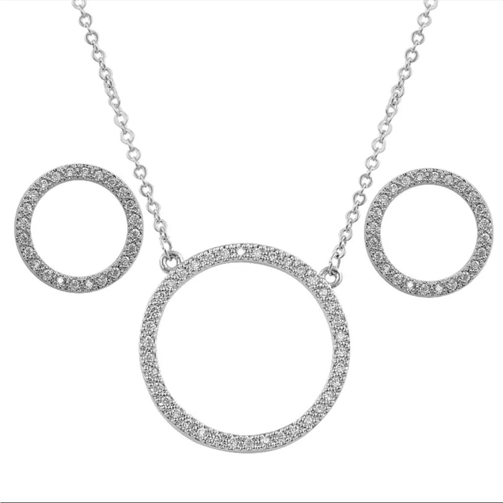 Sterling Silver Circle Cubic Zirconia Necklace Set